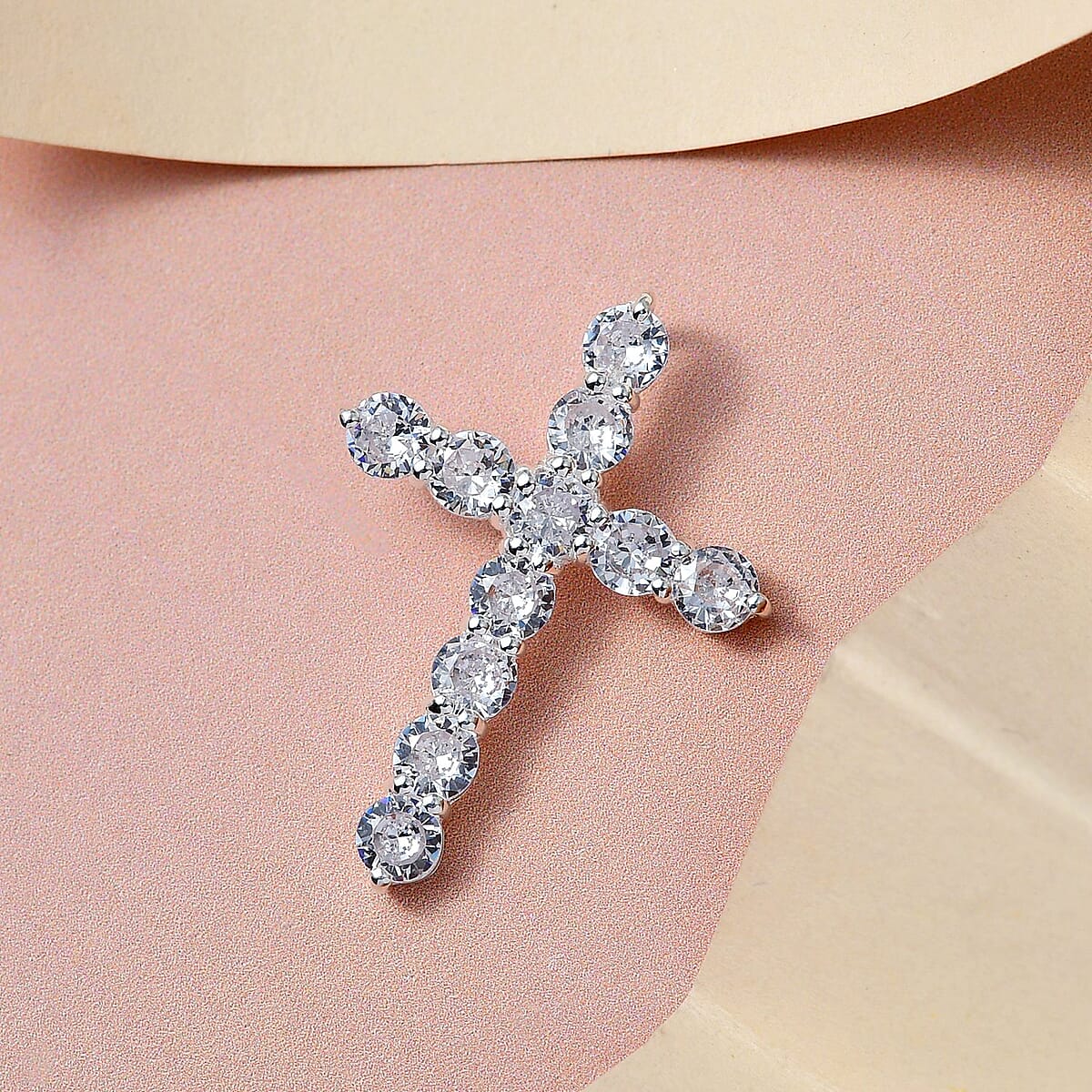 Simulated Diamond Cross Pendant in Sterling Silver 4.75 ctw image number 1