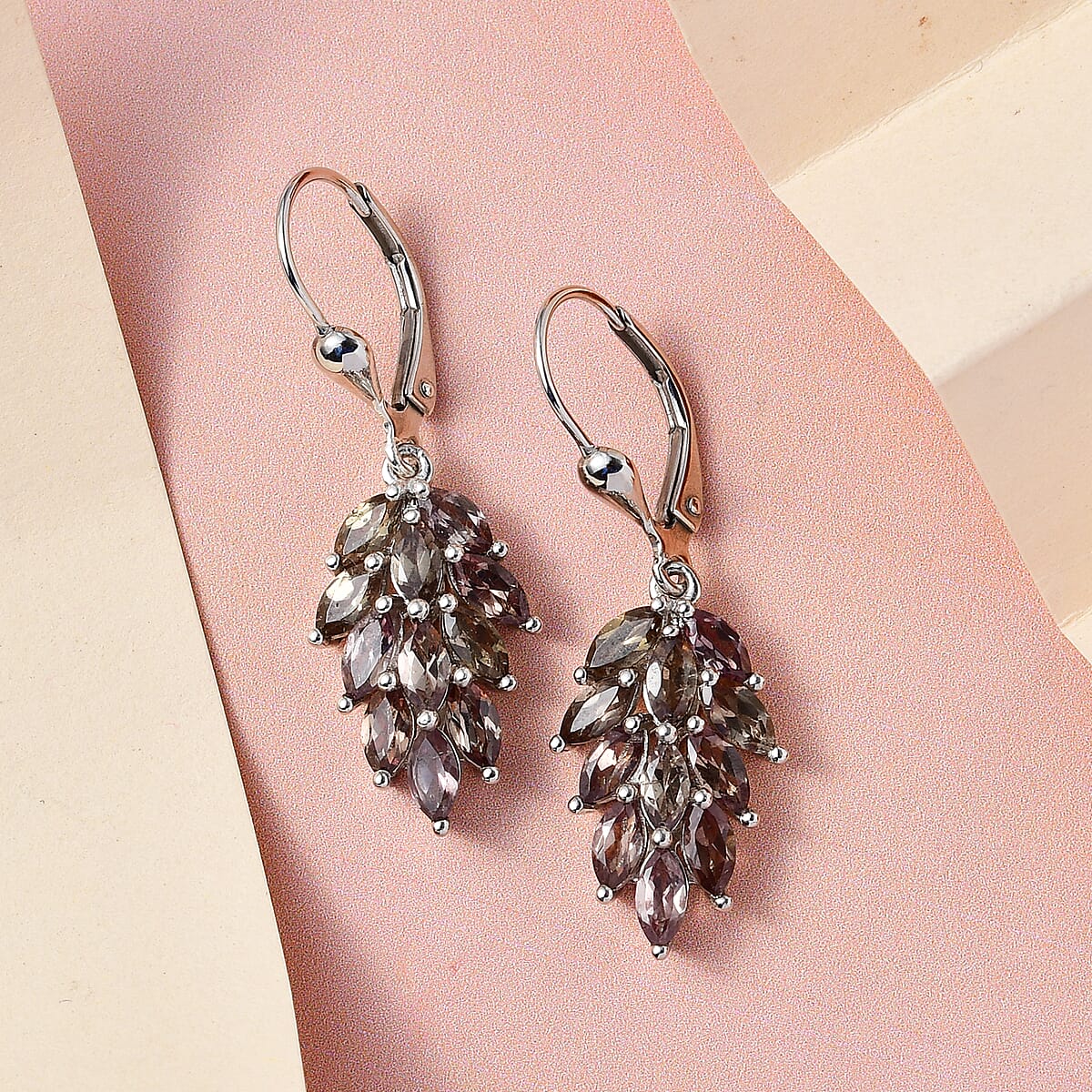 Merelani Color Change Garnet Lever Back Earrings in Platinum Over Sterling Silver 3.90 ctw image number 1