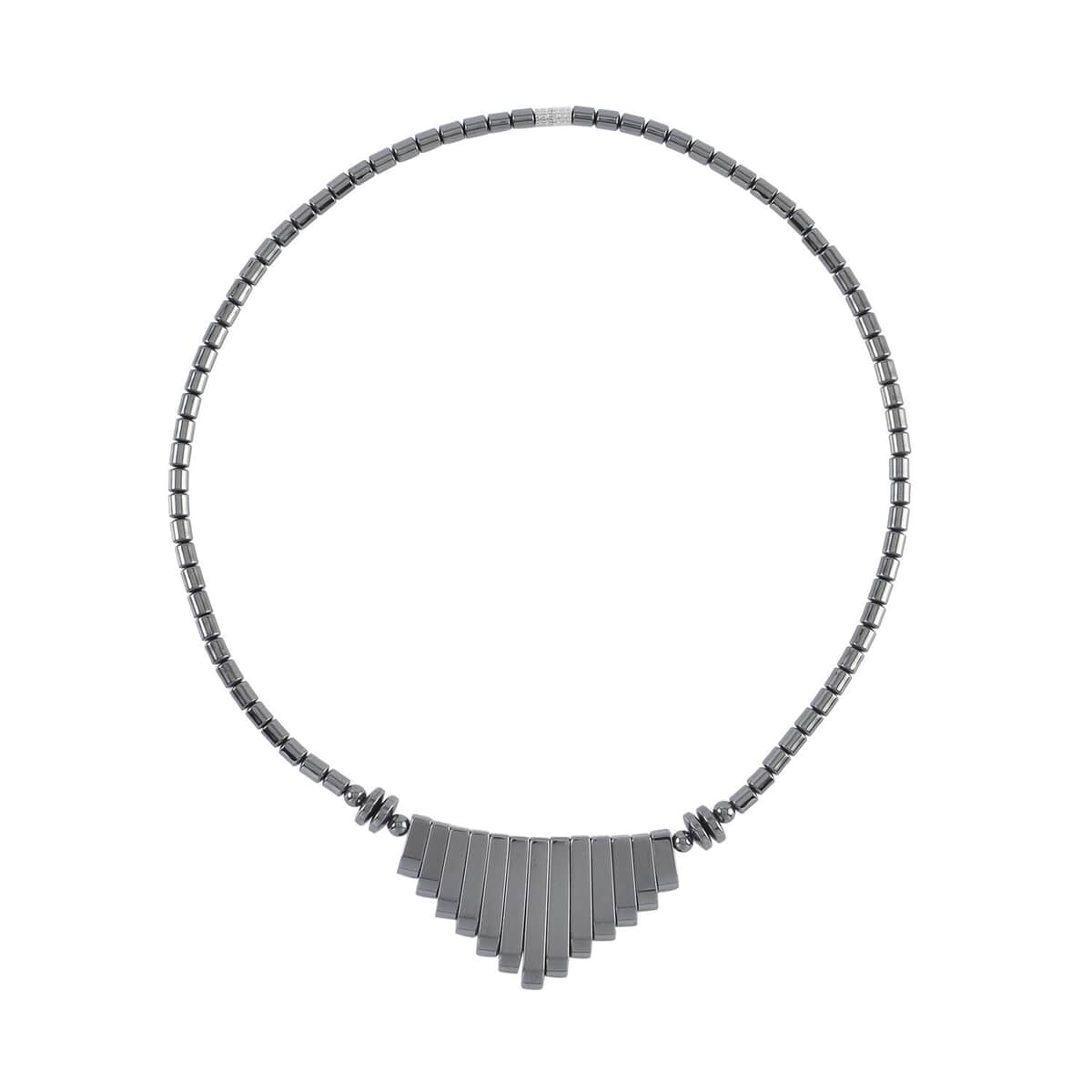 Hematite Waterfall Beaded Necklace 18 Inches in Silvertone 350.00 ctw image number 0