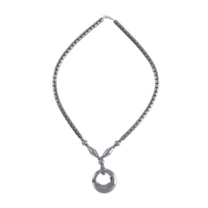 Hematite Beaded Necklace with Open Circle Charm 18 Inches in Silvertone 266.00 ctw