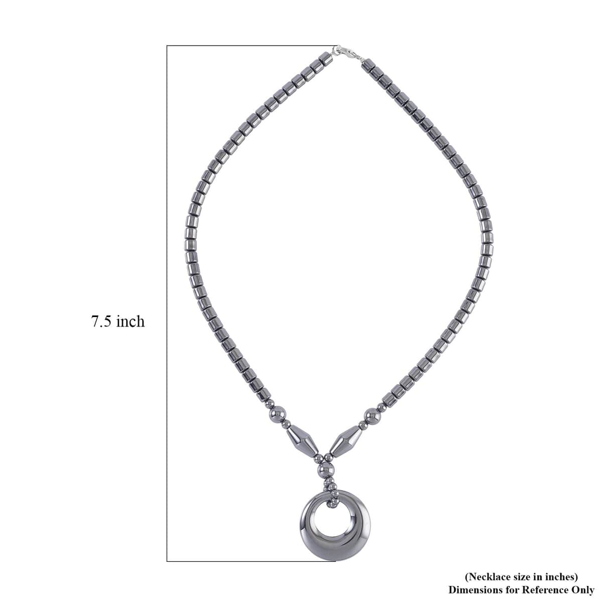 Hematite Beaded Necklace with Open Circle Charm 18 Inches in Silvertone 266.00 ctw image number 4