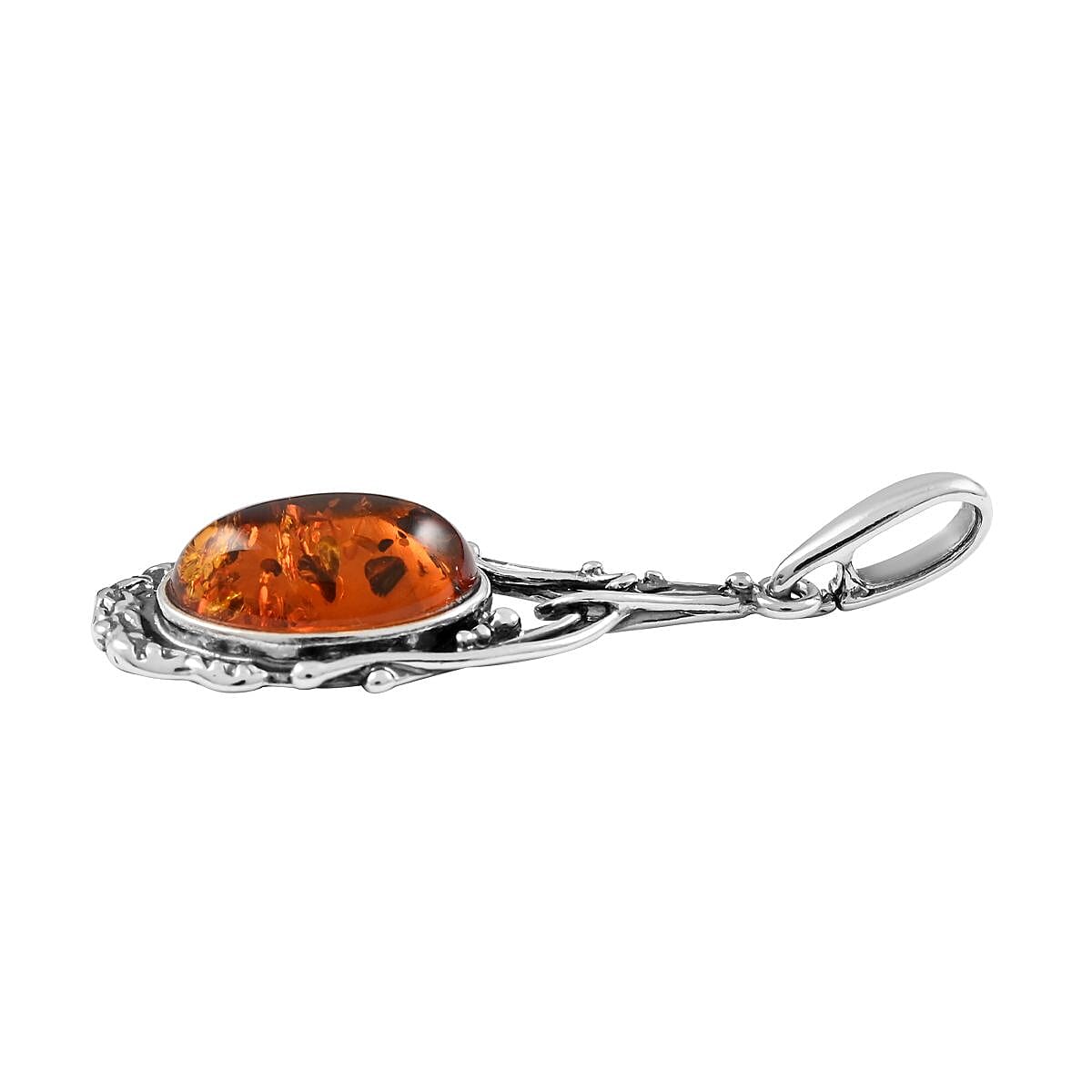 Baltic Cognac Colored Amber Pendant in Sterling Silver image number 2