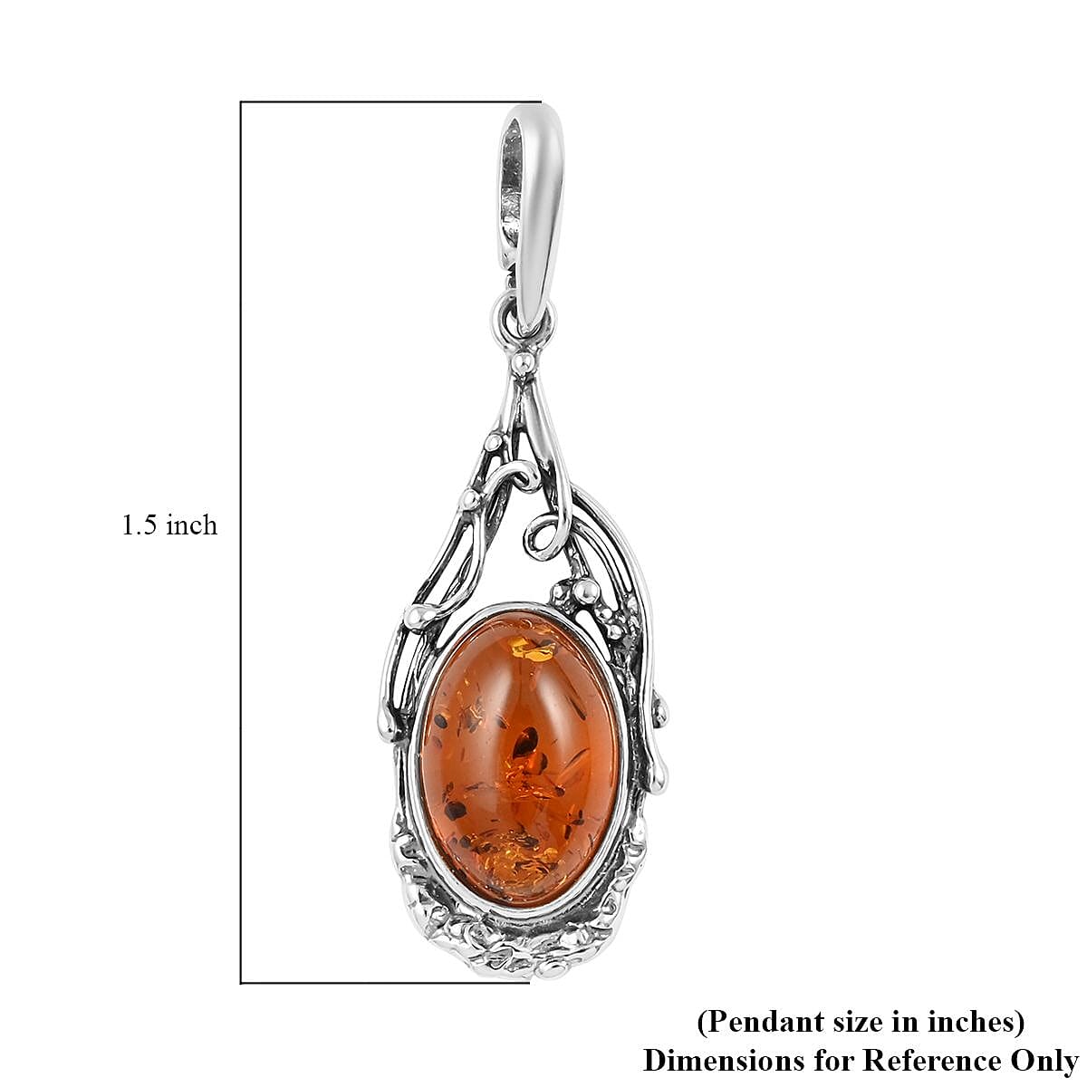 Baltic Cognac Colored Amber Pendant in Sterling Silver image number 3