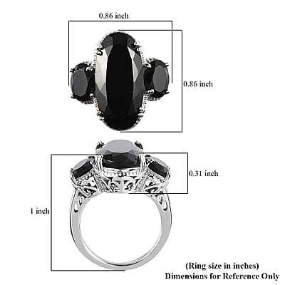 Australian Black Tourmaline 3 Stone Ring in Platinum Over Sterling Silver (Size 10.0) 12.50 ctw