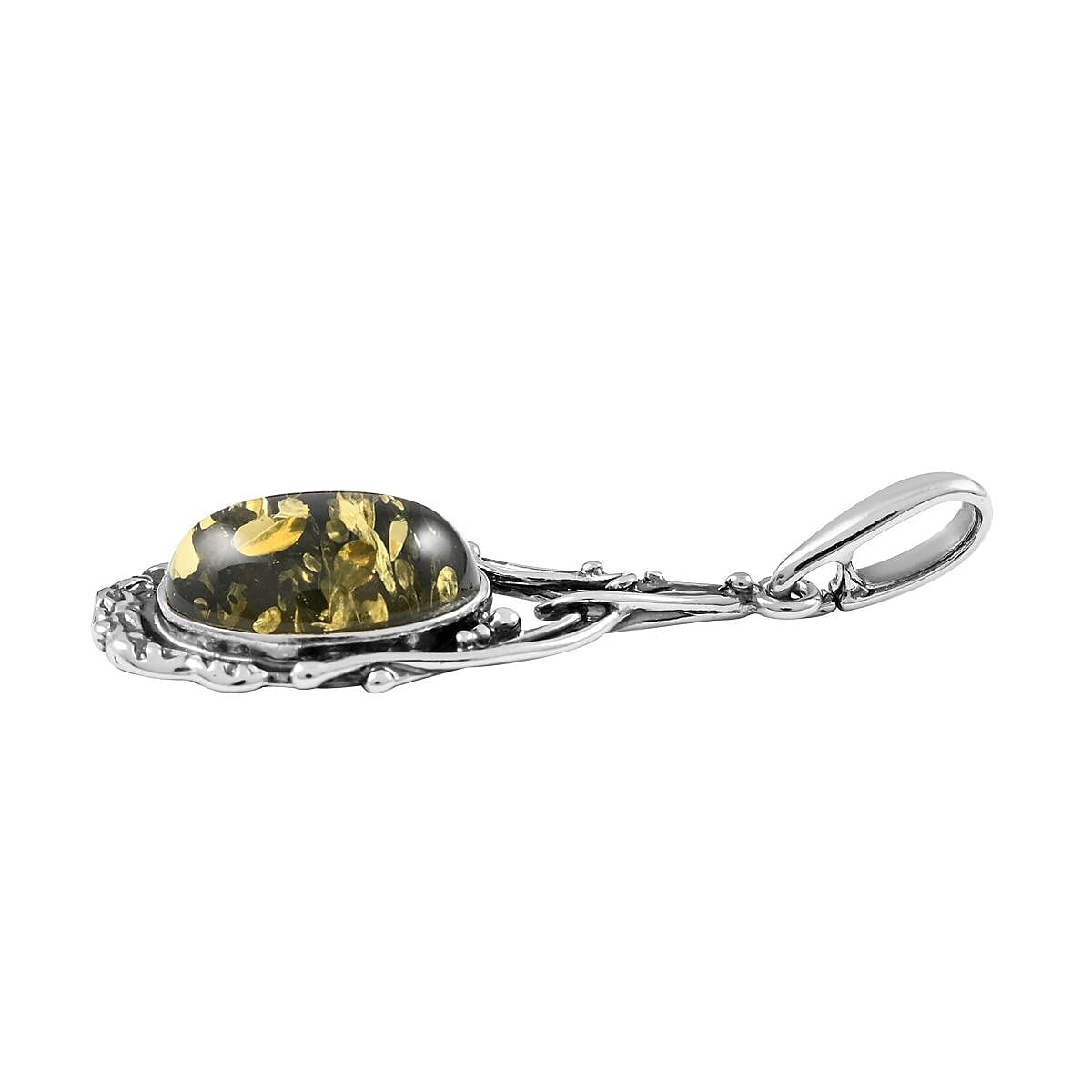 Mayan Green Amber Pendant in Sterling Silver image number 2