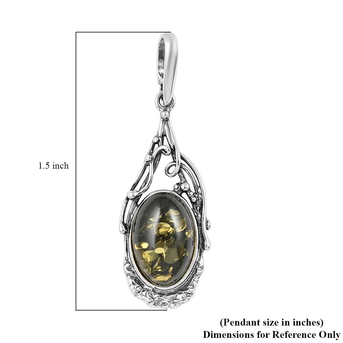 Mayan Green Amber Pendant in Sterling Silver image number 3