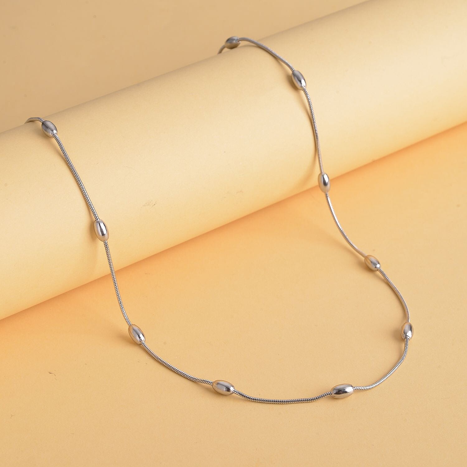 Omega Chain Station Necklace (19.5 Inches) in Stainless Steel , Tarnish-Free, Waterproof, Sweat Proof Jewelry