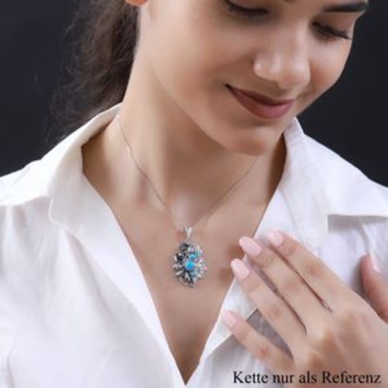 White Buffalo and Sleeping Beauty Turquoise 5.43 ctw Pendant in Platinum Over Sterling Silver