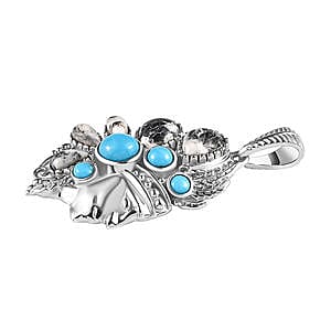 White Buffalo and Sleeping Beauty Turquoise 5.43 ctw Pendant in Platinum Over Sterling Silver