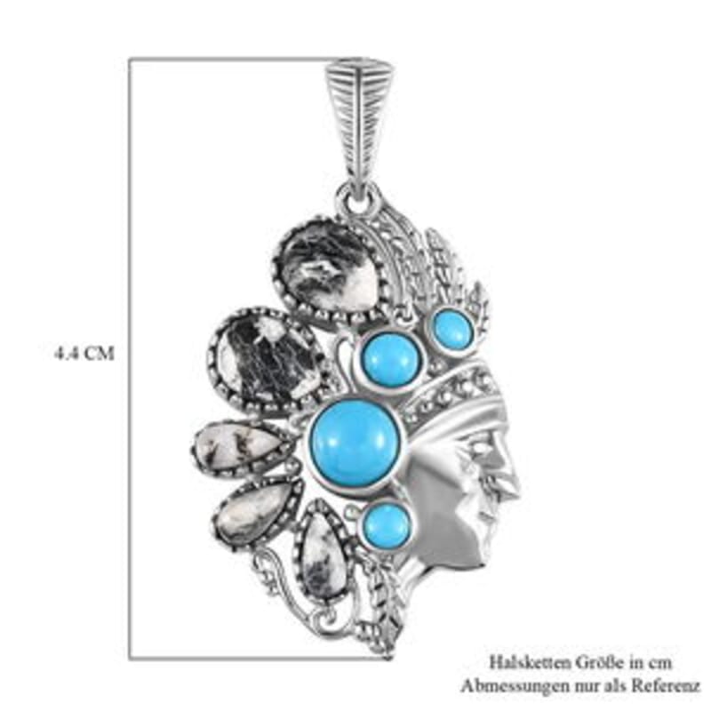 White Buffalo and Sleeping Beauty Turquoise 5.43 ctw Pendant in Platinum Over Sterling Silver