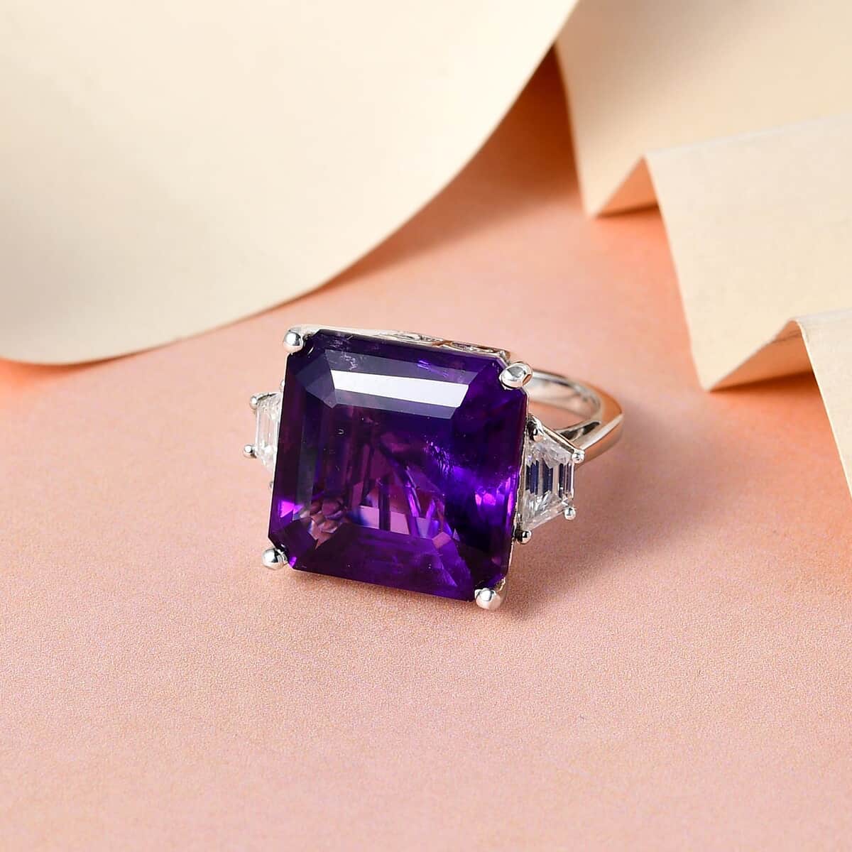 Flawless Orchid Amethyst and Moissanite Ring in Platinum Over Sterling Silver 20.50 ctw image number 1