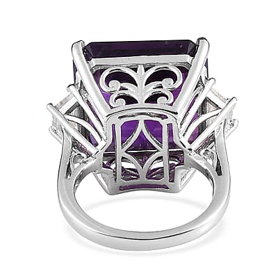 Flawless Orchid Amethyst and Moissanite 20.50 ctw Ring in Platinum Over Sterling Silver (Size 10.0)