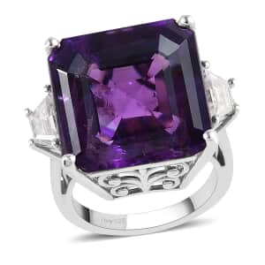 Flawless Orchid Amethyst and Moissanite Ring in Platinum Over Sterling Silver (Size 6.0) 20.50 ctw
