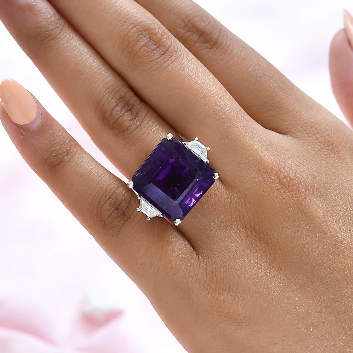 Flawless Orchid Amethyst and Moissanite Ring in Platinum Over Sterling Silver (Size 6.0) 20.50 ctw image number 2