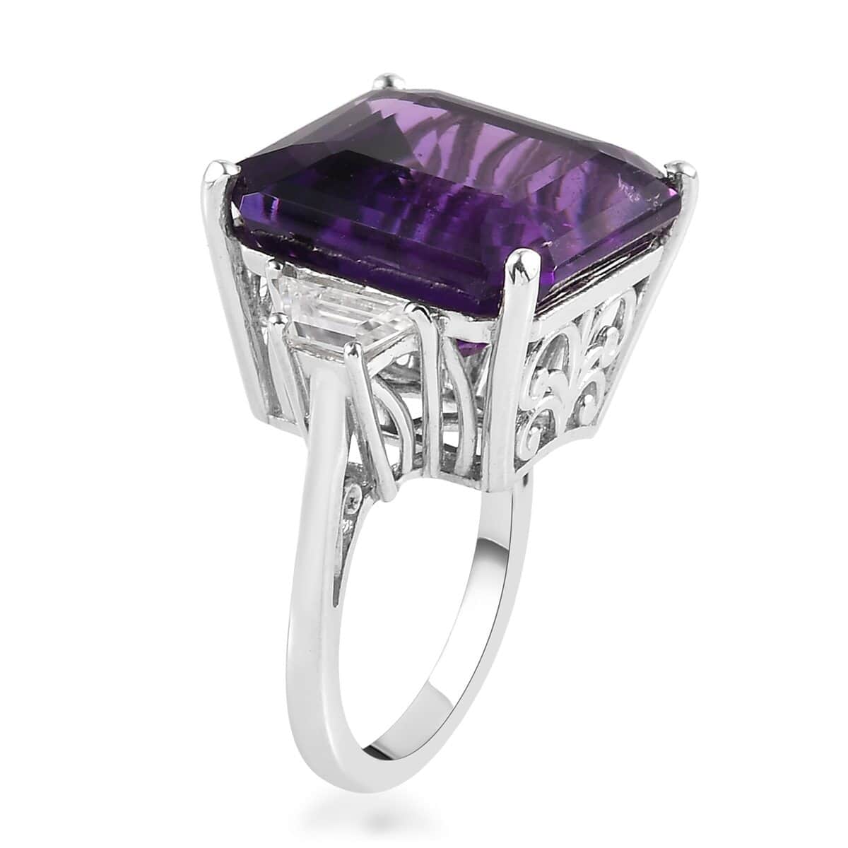 Flawless Orchid Amethyst and Moissanite Ring in Platinum Over Sterling Silver (Size 6.0) 20.50 ctw image number 3