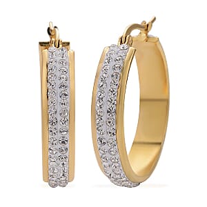 Austrian Crystal Hoop Earrings in ION Plated Yellow Gold Stainless Steel