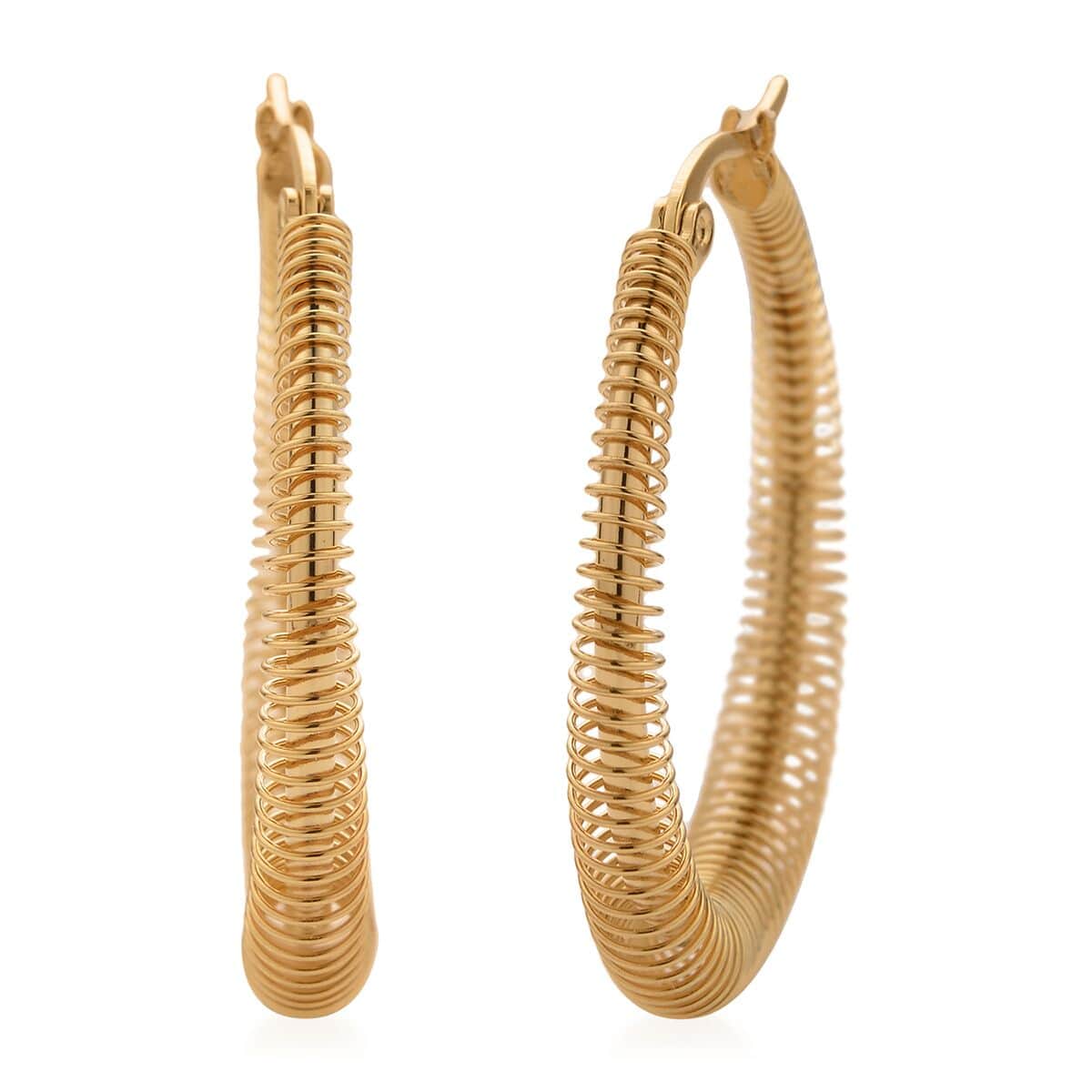 Layered Pattern Textured Hoop Earrings in ION Plated YG Stainless Steel image number 0