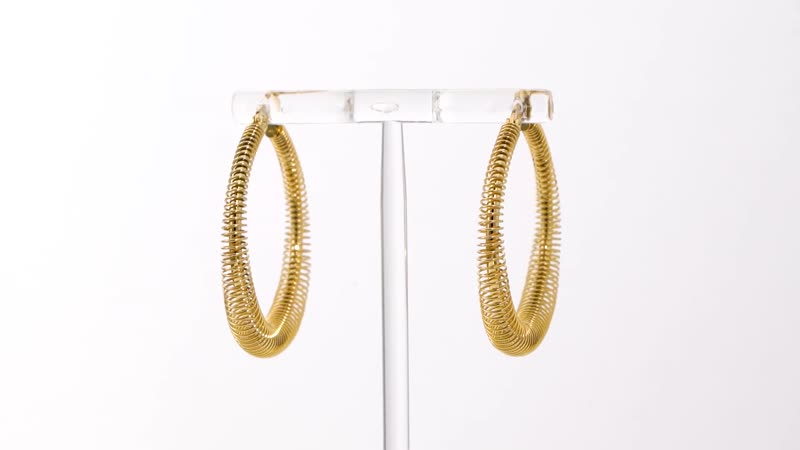 Layered Pattern Textured Hoop Earrings in ION Plated YG Stainless Steel