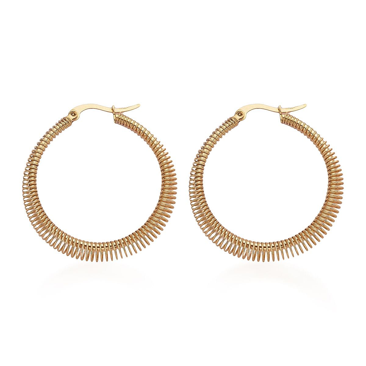 Layered Pattern Textured Hoop Earrings in ION Plated YG Stainless Steel