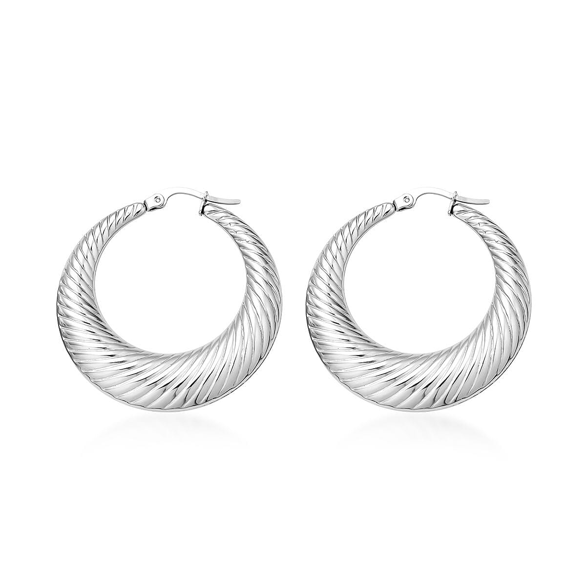 Rope Pattern Textured Hoop Earrings in Stainless Steel | Tarnish-Free, Waterproof, Sweat Proof Jewelry image number 3