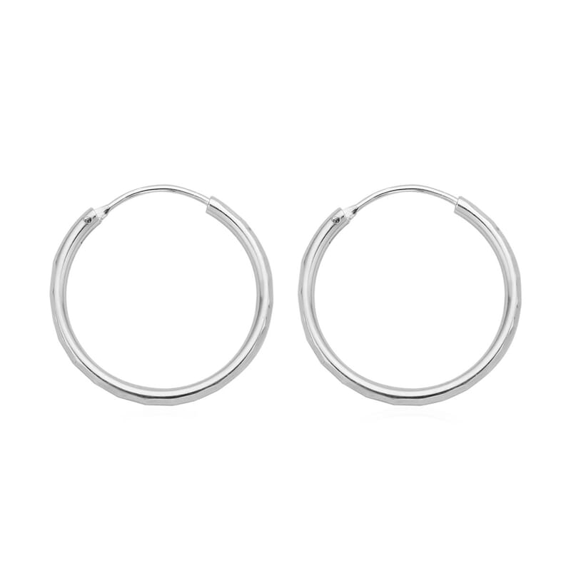 Rhodium Over Sterling Silver Bamboo Hoop Earrings
