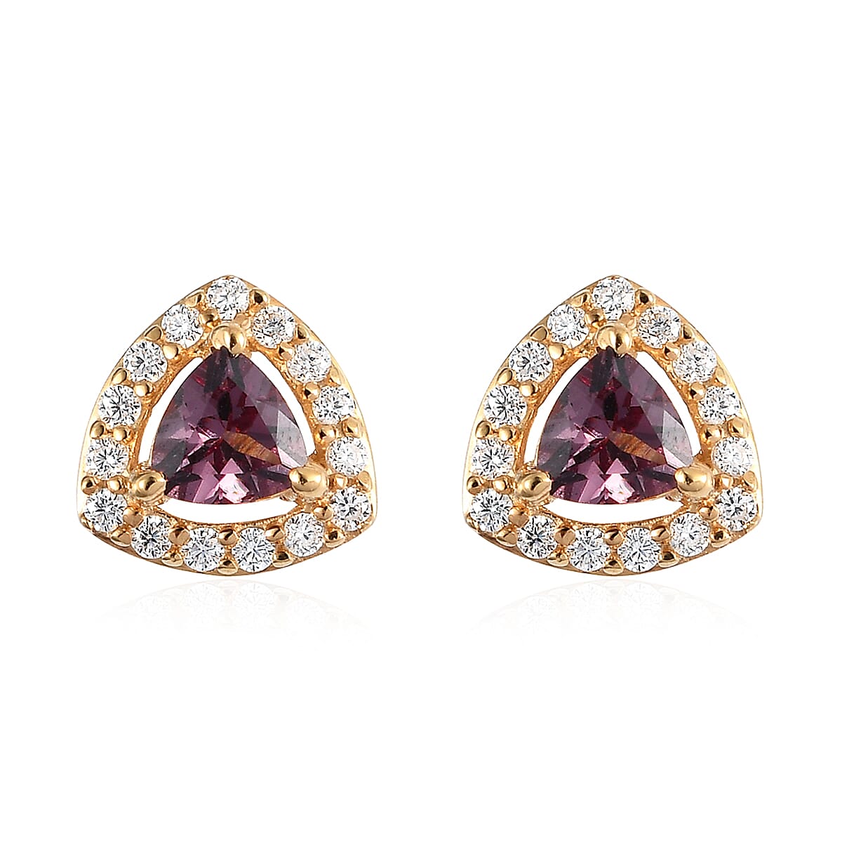 Merelani Color Change Garnet and Moissanite Halo Stud Earrings in Vermeil Yellow Gold Over Sterling Silver 0.80 ctw