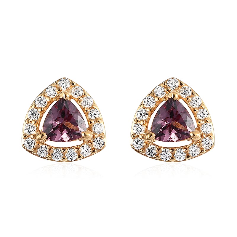 Merelani Color Change Garnet and Moissanite Halo Stud Earrings in Vermeil Yellow Gold Over Sterling Silver 0.80 ctw