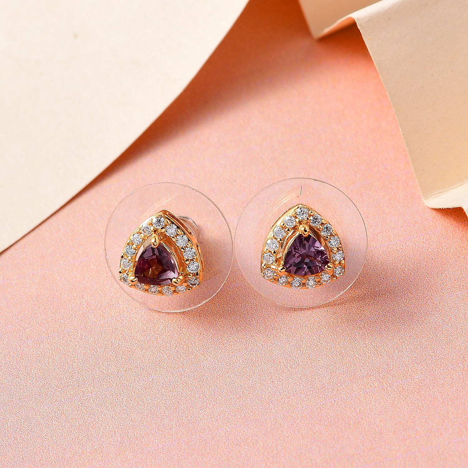Merelani Color Change Garnet and Moissanite Halo Stud Earrings in Vermeil Yellow Gold Over Sterling Silver 0.80 ctw