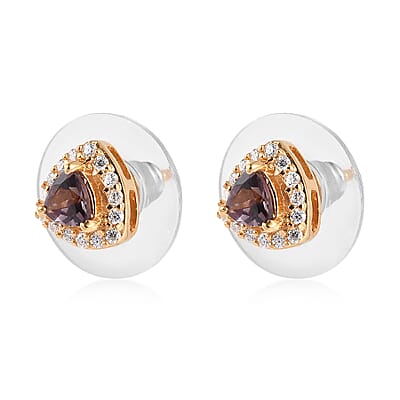 Merelani Color Change Garnet and Moissanite Halo Stud Earrings in Vermeil Yellow Gold Over Sterling Silver 0.80 ctw