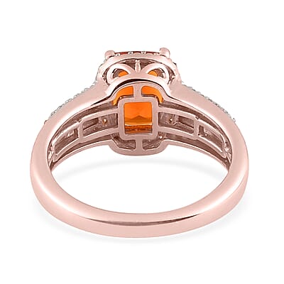 Jalisco Fire Opal, Moissanite and Natural Champagne Diamond Ring in Vermeil Rose Gold Over Sterling Silver (Size 10.0) 1.40 ctw