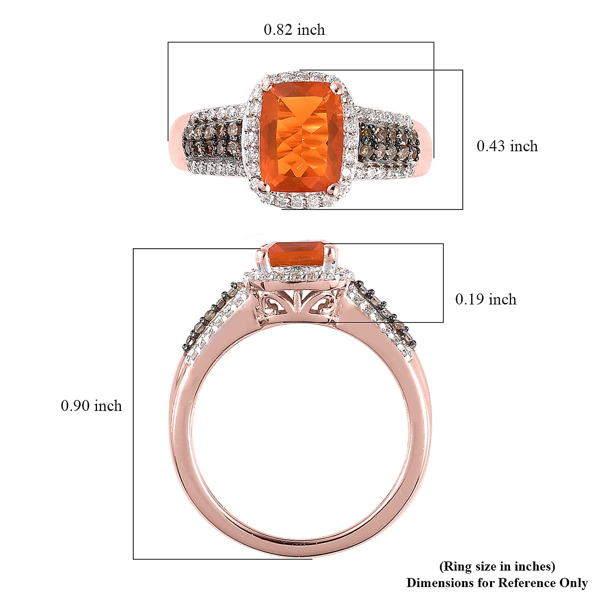 Jalisco Fire Opal, Moissanite and Natural Champagne Diamond Ring in Vermeil Rose Gold Over Sterling Silver (Size 10.0) 1.40 ctw