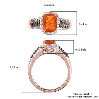 Jalisco Fire Opal, Moissanite and Natural Champagne Diamond Ring in Vermeil Rose Gold Over Sterling Silver (Size 10.0) 1.40 ctw