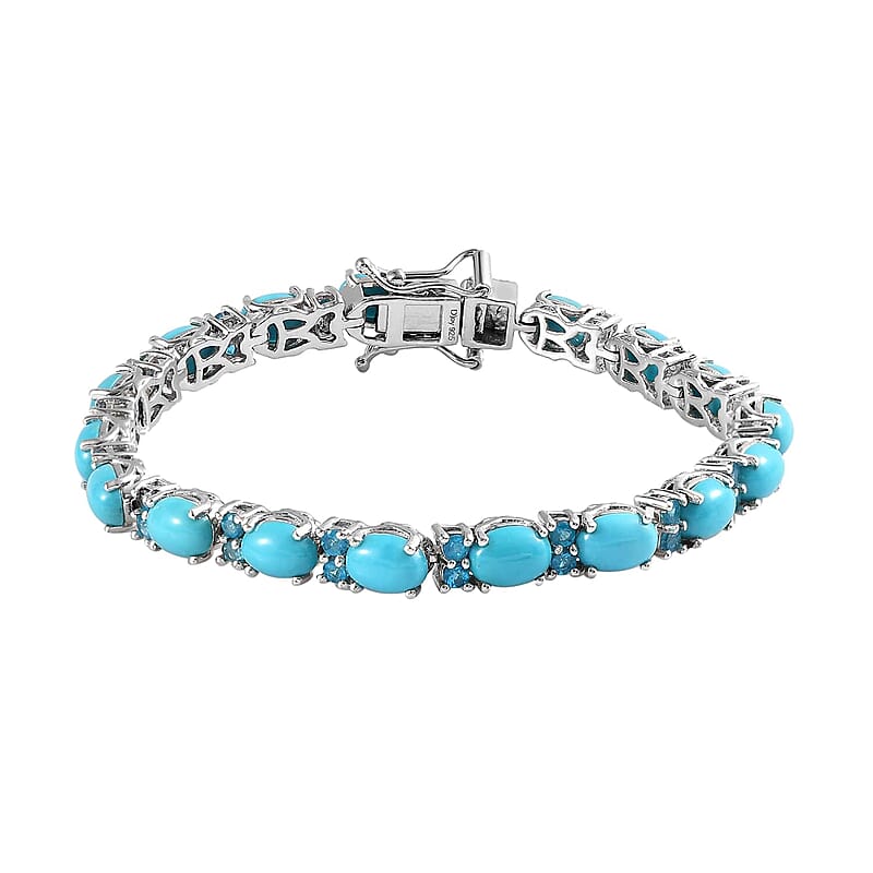 Sleeping Beauty Turquoise and Malgache Neon Apatite Bracelet in Platinum Over Sterling Silver (6.50 In) 13.20 ctw