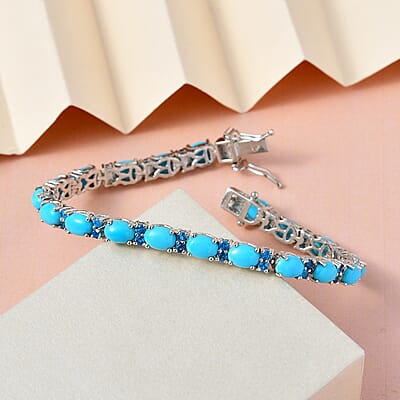 Sleeping Beauty Turquoise and Malgache Neon Apatite Bracelet in Platinum Over Sterling Silver (6.50 In) 13.20 ctw