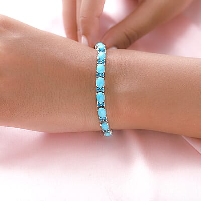 Sleeping Beauty Turquoise and Malgache Neon Apatite Bracelet in Platinum Over Sterling Silver (6.50 In) 13.20 ctw
