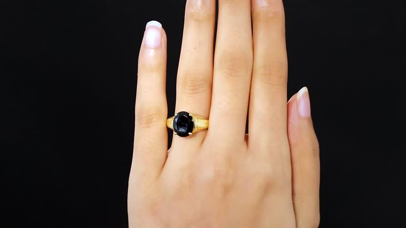 Natural Thai Black Spinel Solitaire Ring in Vermeil Yellow Gold Over Sterling Silver 4.85 ctw