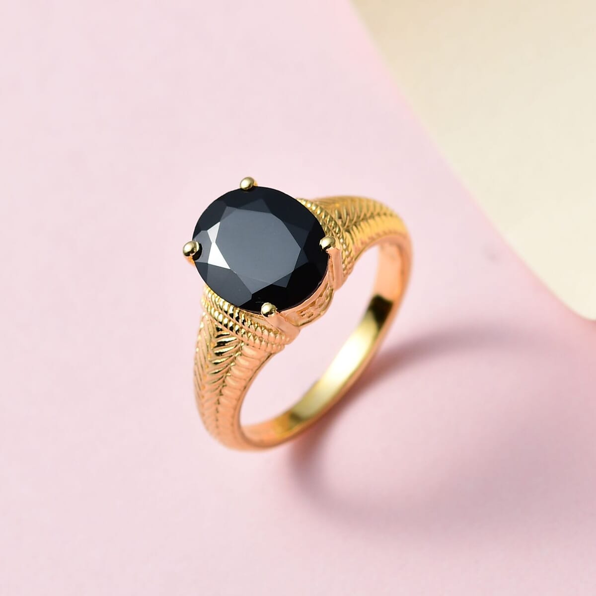Natural Thai Black Spinel Solitaire Ring in Vermeil Yellow Gold Over Sterling Silver 4.85 ctw image number 1