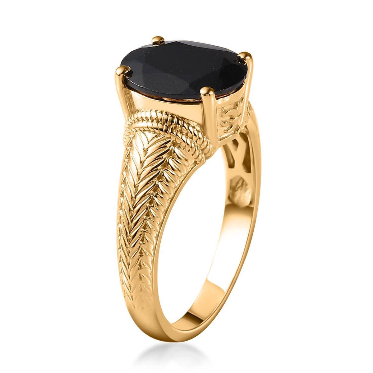 Natural Thai Black Spinel Solitaire Ring in Vermeil Yellow Gold Over Sterling Silver 4.85 ctw image number 3