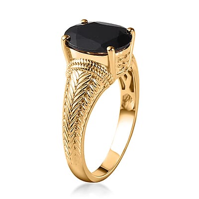 Thai Black Spinel Solitaire Men's Ring in Vermeil Yellow Gold Over Sterling Silver (Size 10.0) 5.75 ctw