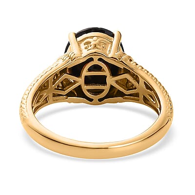 Thai Black Spinel Solitaire Men's Ring in Vermeil Yellow Gold Over Sterling Silver (Size 10.0) 5.75 ctw