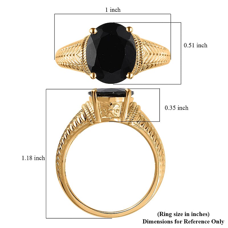 Thai Black Spinel Solitaire Men's Ring in Vermeil Yellow Gold Over Sterling Silver (Size 10.0) 5.75 ctw