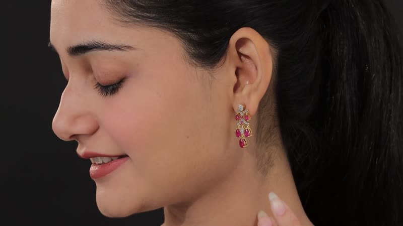 Pink Ruby (FF) and White Zircon Dangling Earrings in Vermeil YG Over Sterling Silver 6.25 ctw