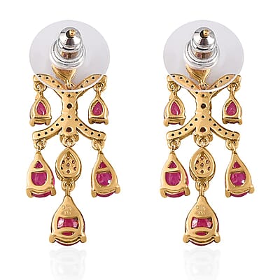 Pink Ruby (FF) and White Zircon Dangling Earrings in Vermeil YG Over Sterling Silver 6.25 ctw
