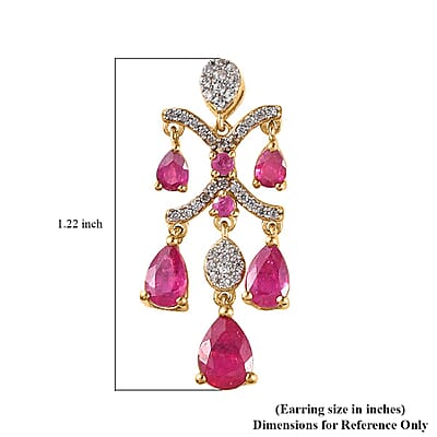 Pink Ruby (FF) and White Zircon Dangling Earrings in Vermeil YG Over Sterling Silver 6.25 ctw