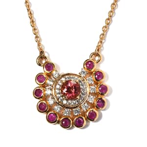 Morro Redondo Pink Tourmaline, Multi Gemstone Floral Necklace (18 Inches) in Vermeil YG Over Sterling Silver 1.50 ctw