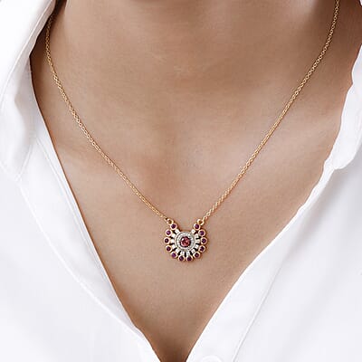 Morro Redondo Pink Tourmaline, Multi Gemstone Floral Necklace (18 Inches) in Vermeil YG Over Sterling Silver 1.50 ctw