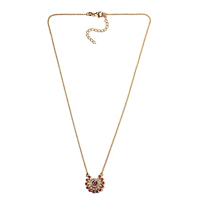 Morro Redondo Pink Tourmaline, Multi Gemstone Floral Necklace (18 Inches) in Vermeil YG Over Sterling Silver 1.50 ctw