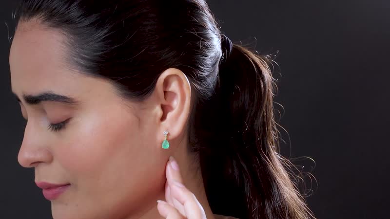 Brazilian Emerald and Diamond Drop Earrings in Vermeil Yellow Gold Over Sterling Silver 2.10 ctw