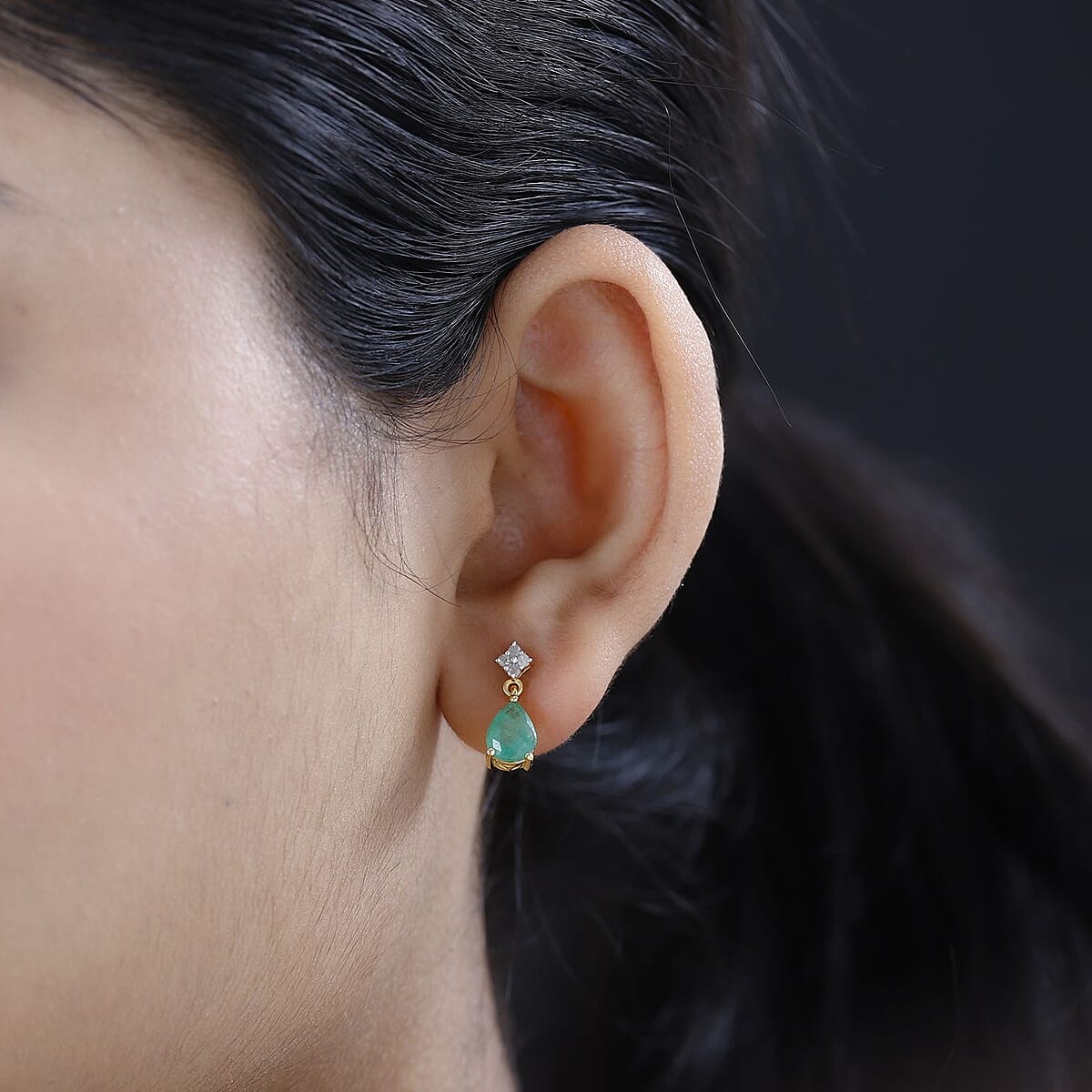 Brazilian Emerald and Diamond Drop Earrings in Vermeil Yellow Gold Over Sterling Silver 2.10 ctw image number 2