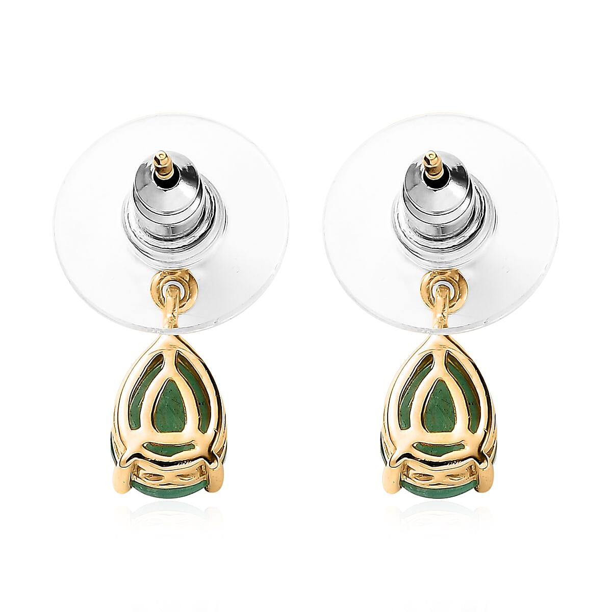 Brazilian Emerald and Diamond Drop Earrings in Vermeil Yellow Gold Over Sterling Silver 2.10 ctw image number 3